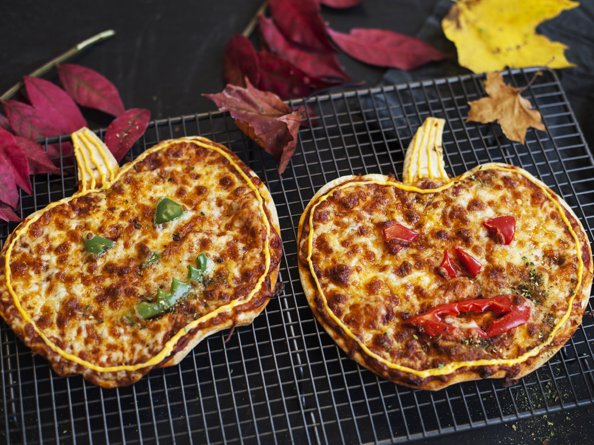 Pumpkin shaped pizzas