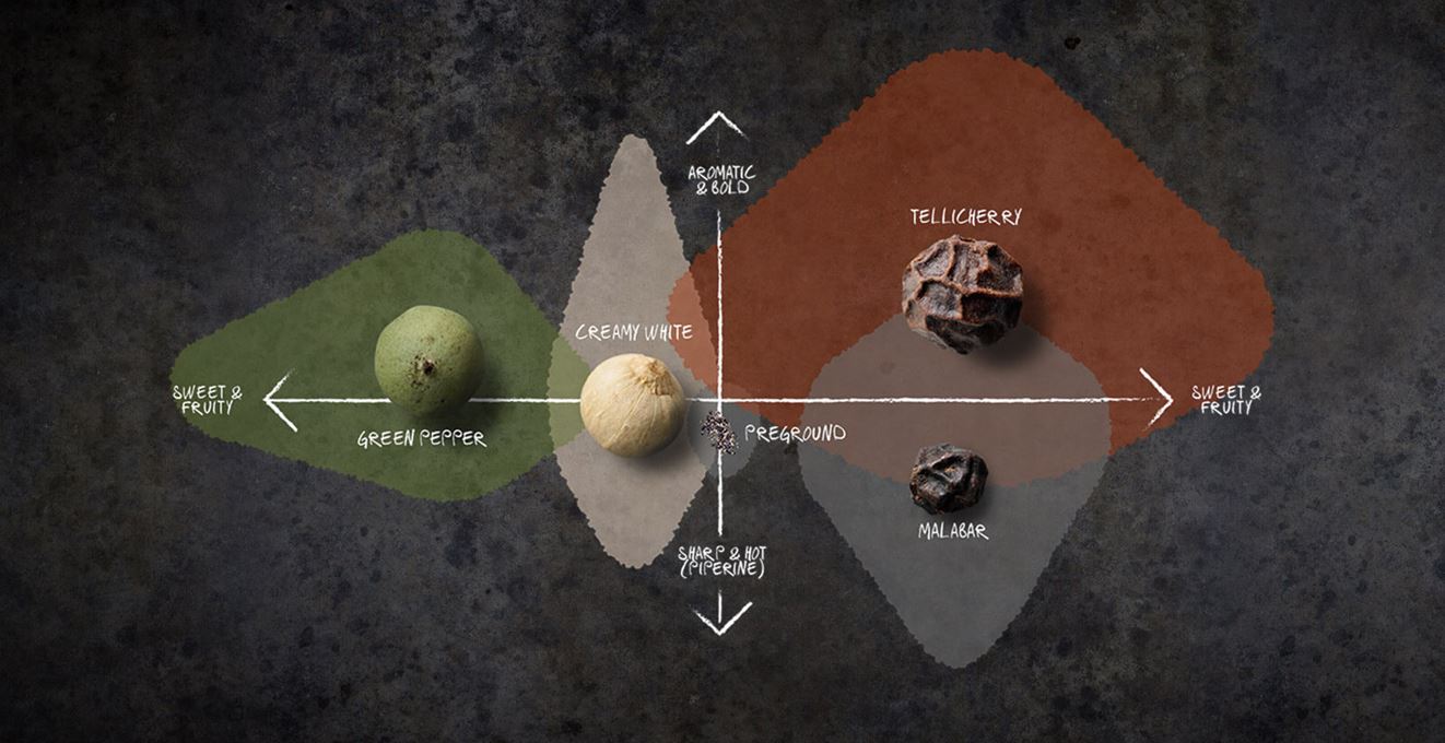 Diagram van verschillende peper smaken en karakters