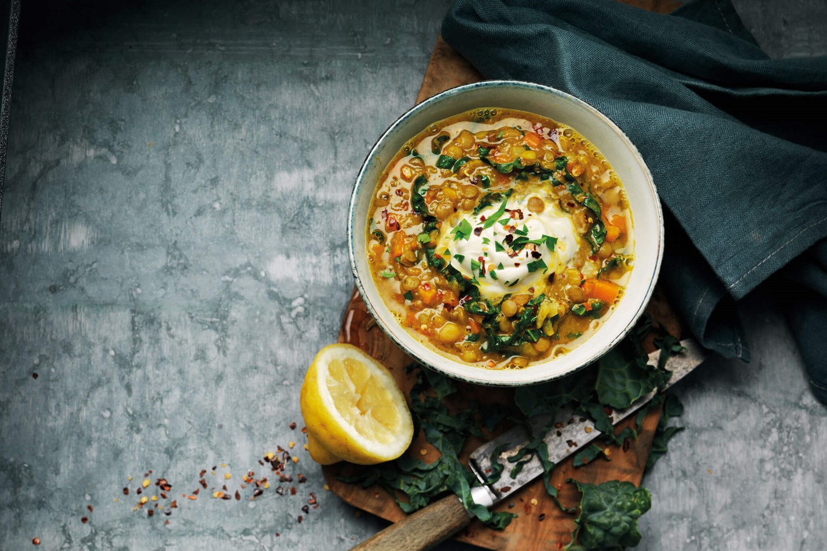 Soupe aux lentilles à la crème fraîche