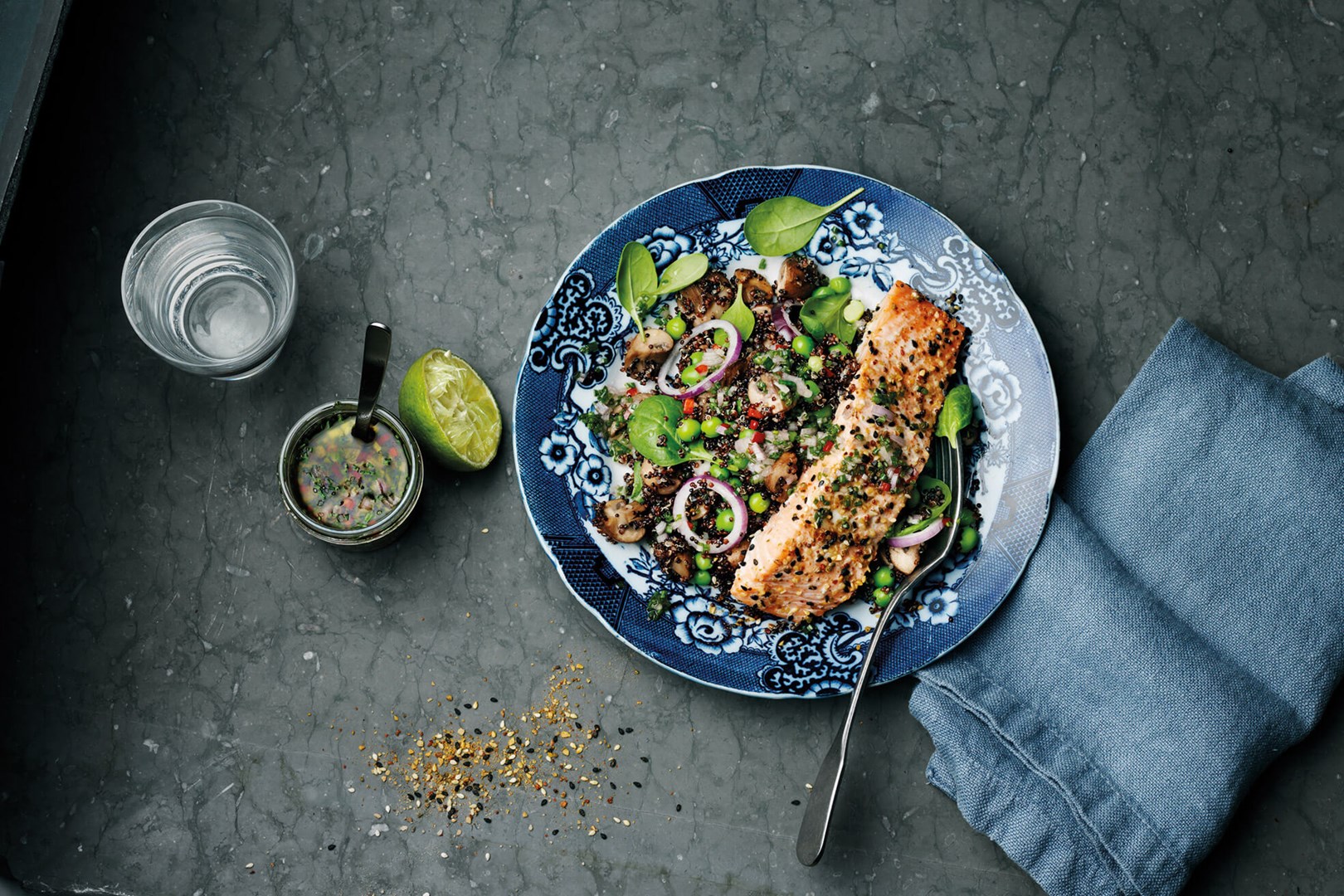 Salmon and quinoasalad on a plate