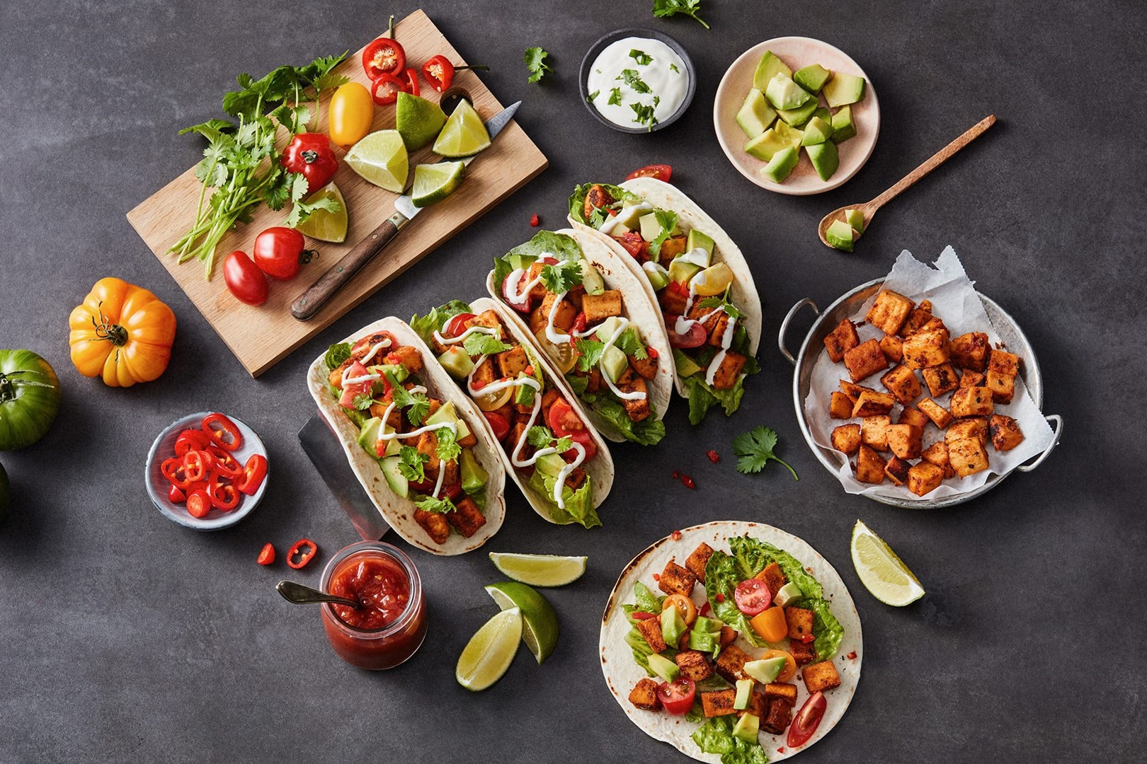 vegetarisk tacos med chili och lime på border