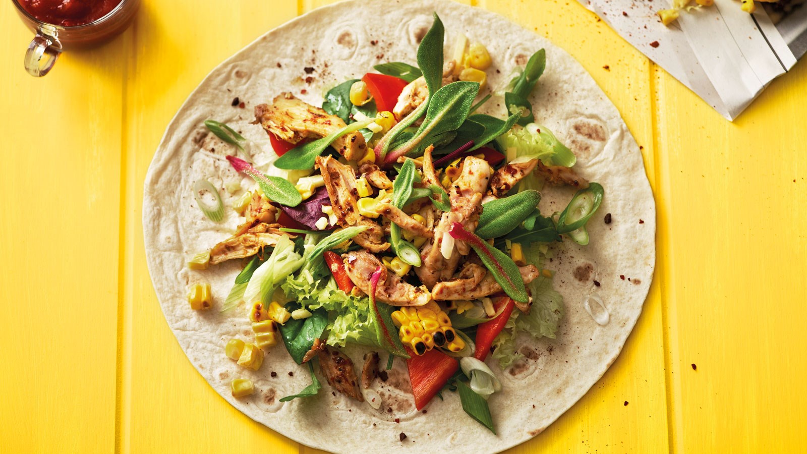 Cajun Chicken Wrap met zoete mais en salsa