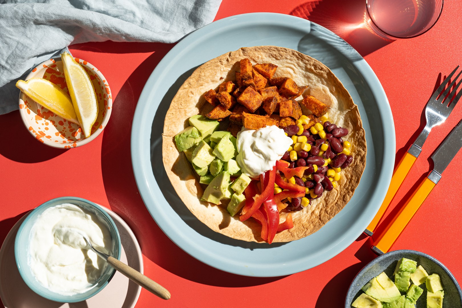 Fajita bowl met geroosterde zoete aardappel