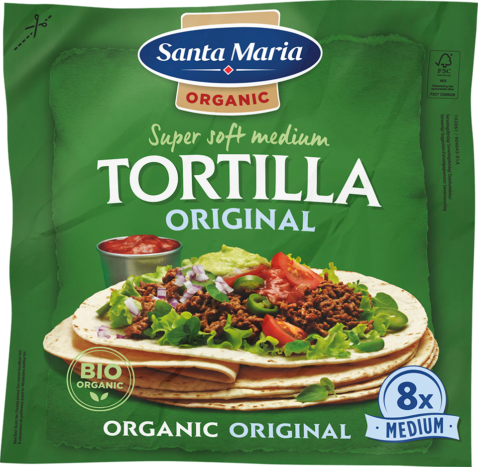 Packet with eight organic wheat tortillas