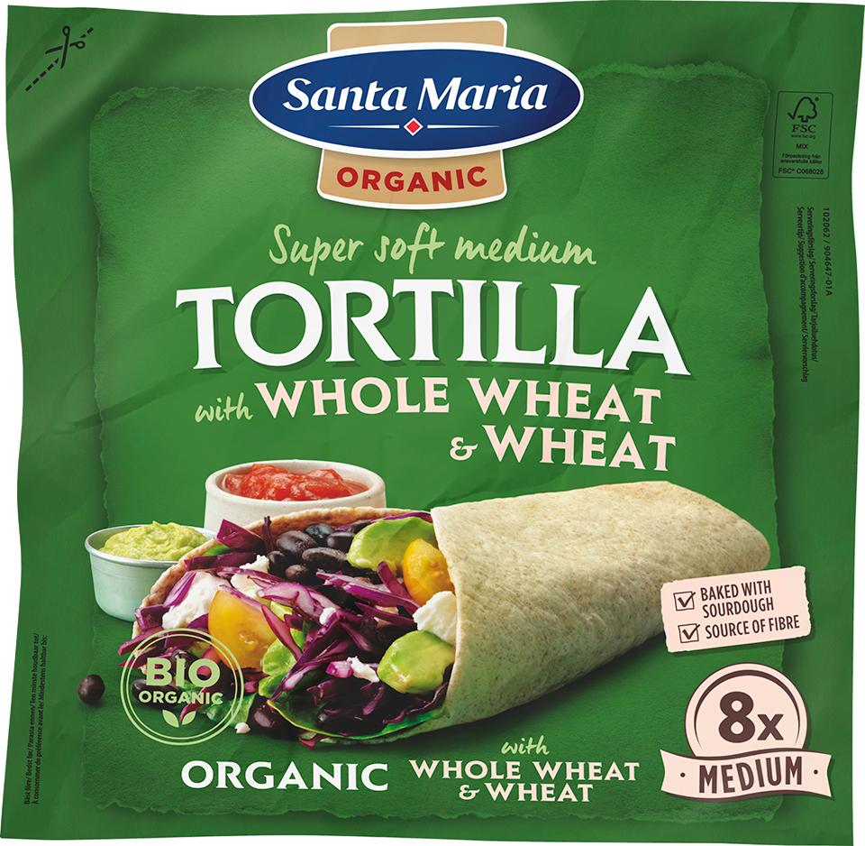 Packet with eight organic whole wheat tortillas