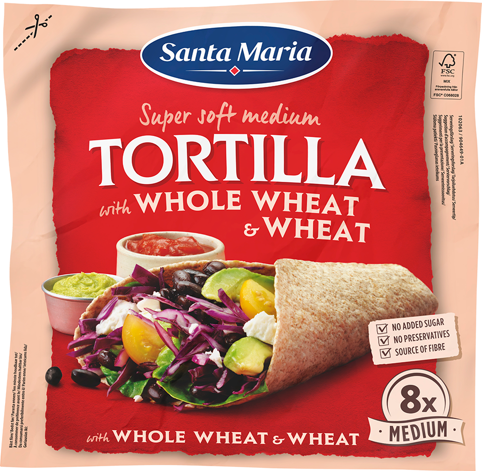 Packet with eight whole wheat tortillas