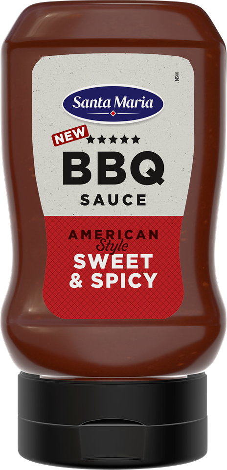 En flaska BBQ-sås med smak av Sweet & Spicy 