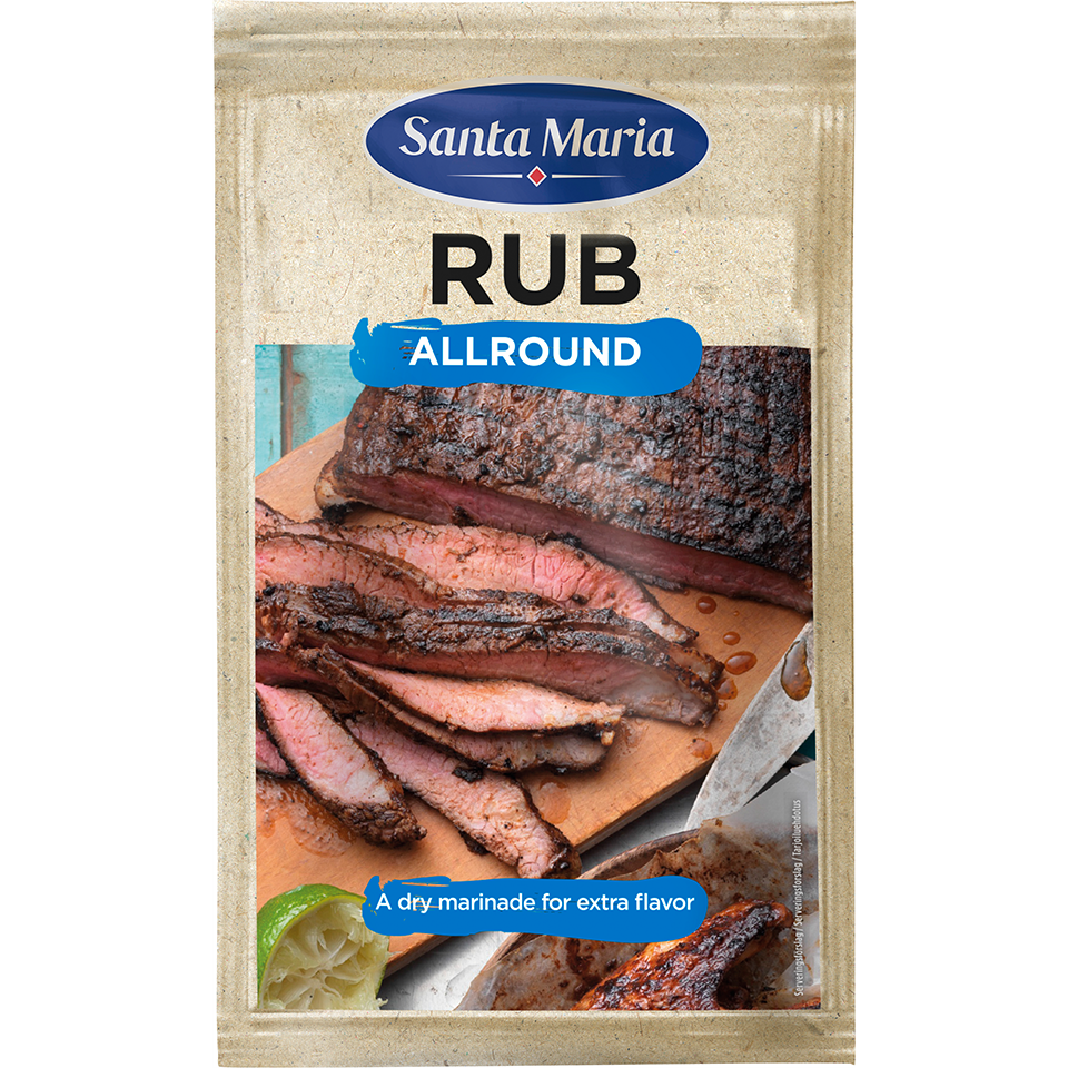 Påse med BBQ Rub Allround till kött och kyckling.