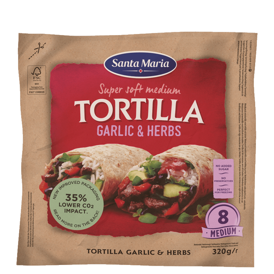 Tortilla Hvidløg & Urter Medium (8 pak)