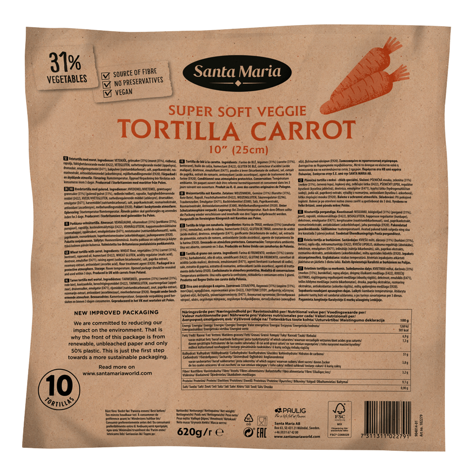 (FI) Tortilla Carrot 10” (25cm) 620Gx8