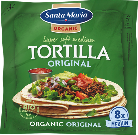 Packet with eight organic wheat tortillas