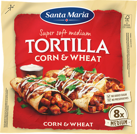 verpakking met 8 corn and wheat tortillas