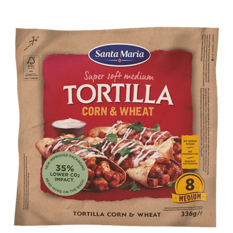 Packet with eight corn and wheat tortillas