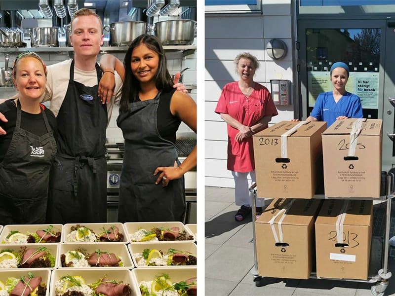 Personal från restaurang Taste levererar smörrebröd till äldreboende