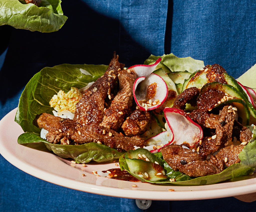 Korean Bulgogi in lettuce leaves