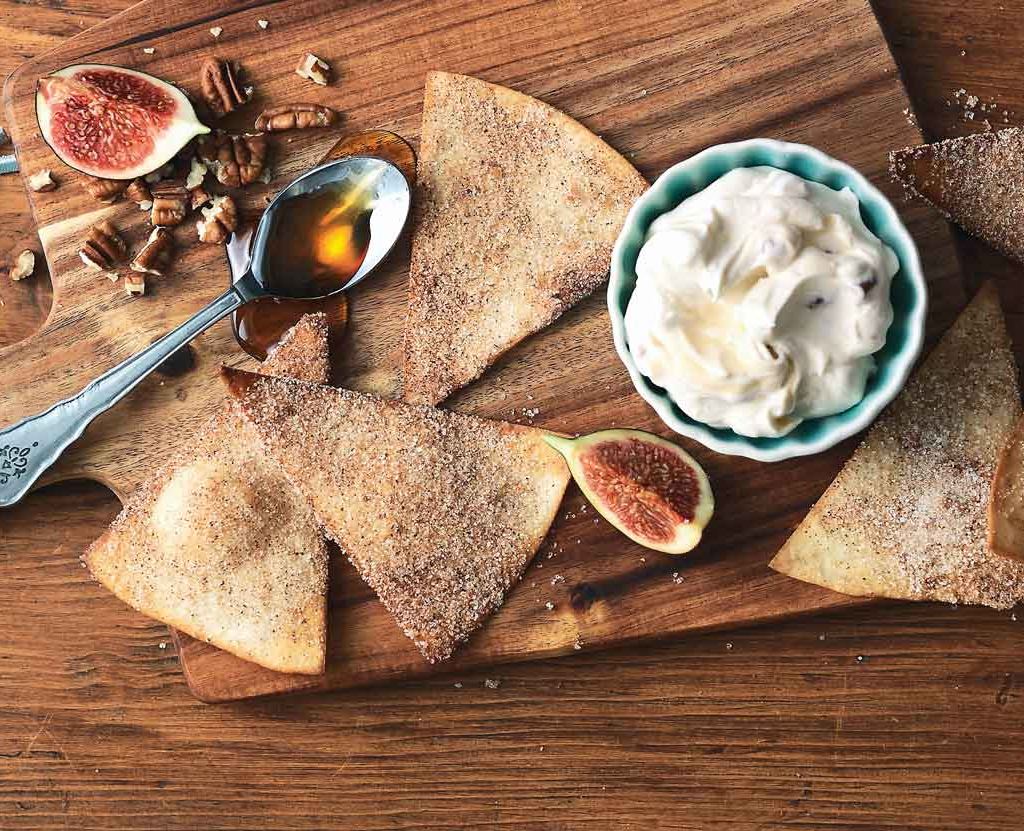 Cinnamon Tortilla Chips with Creamy Maple Pecan Dip