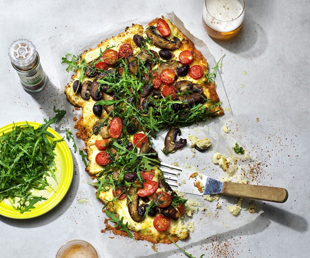 Vegetarisk Pizza med blomkål och svamp