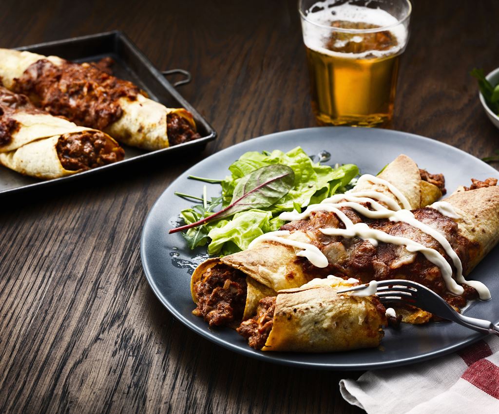 Enchilada con carne macinata e fagioli