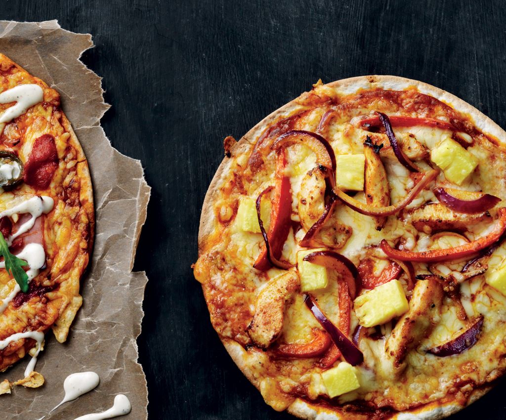 Fajita-tortillapizza med ananas