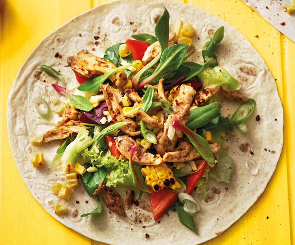 Cajun Chicken Wrap met zoete mais en salsa